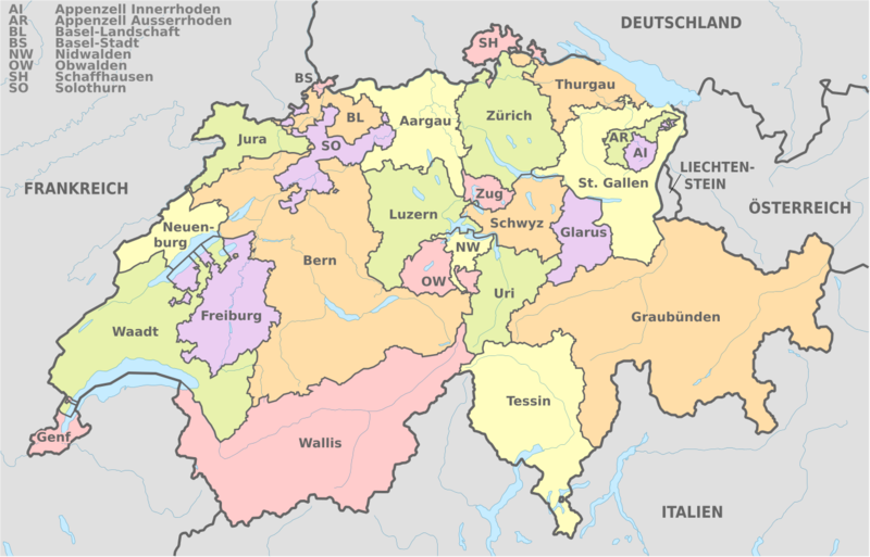 Datei:Switzerland, administrative divisions - de - colored.svg